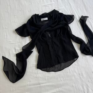 Guizio black sheer long sleeve blouse